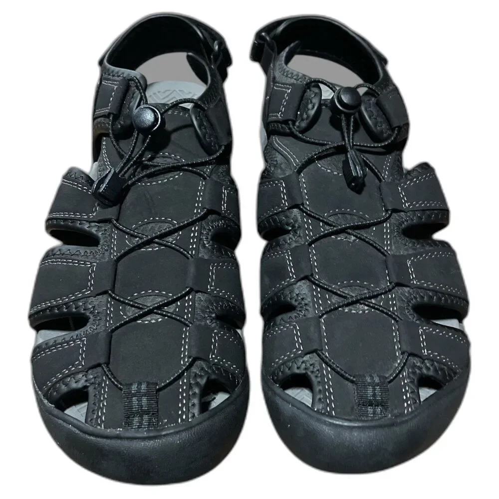 Khombu Fisherman Sandals Men’s 8.5 Black Faux Leather Closed Toe Strap Comfort